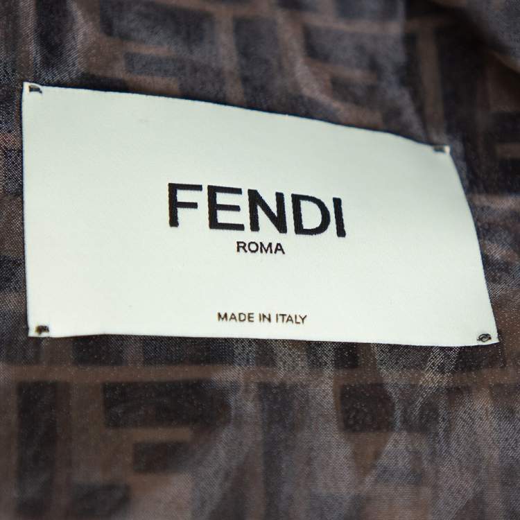 Pre Owned Fendi Black & Brown Organza Zucca Monogram Sheer Cold Shoulder Jacket M