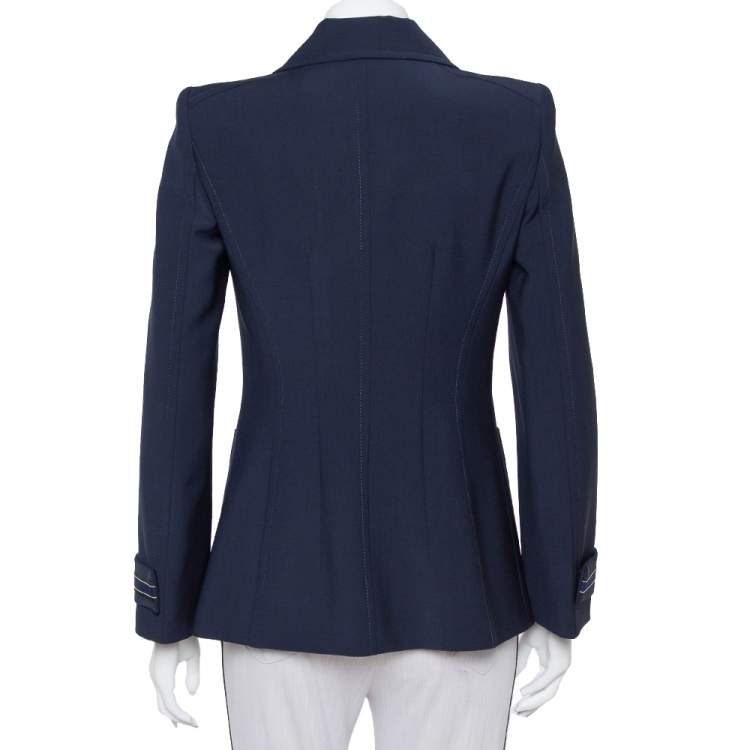 Pre Owned Fendi Navy Blue Wool Blend Striped Cuff Detail Tailored Blazer S