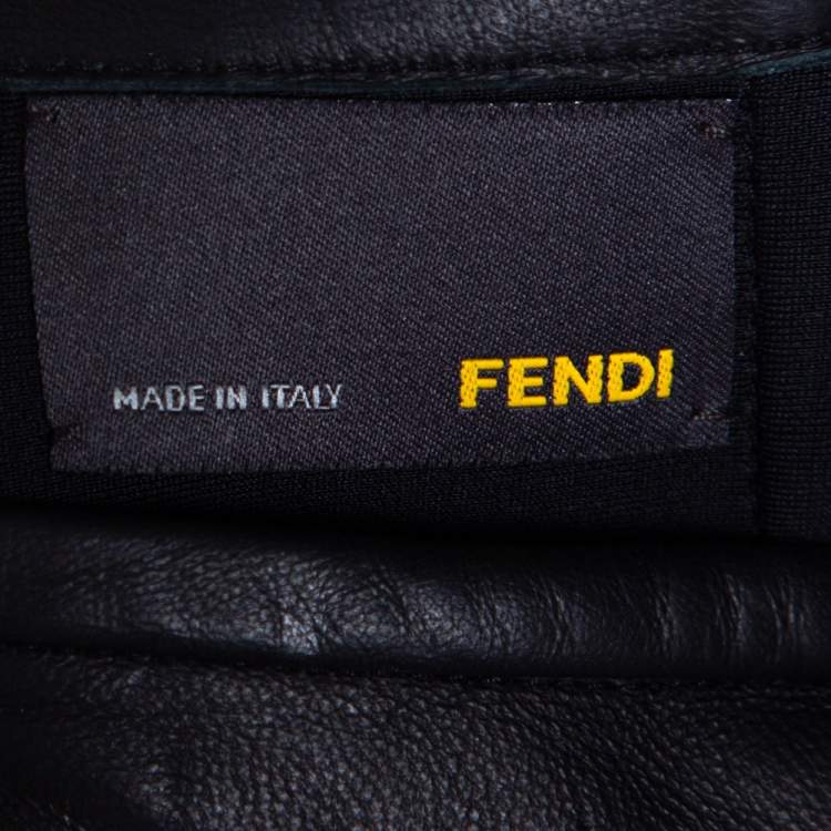 Pre Owned Fendi Black Leather & Knit Slit Detail Knee Length Skirt S