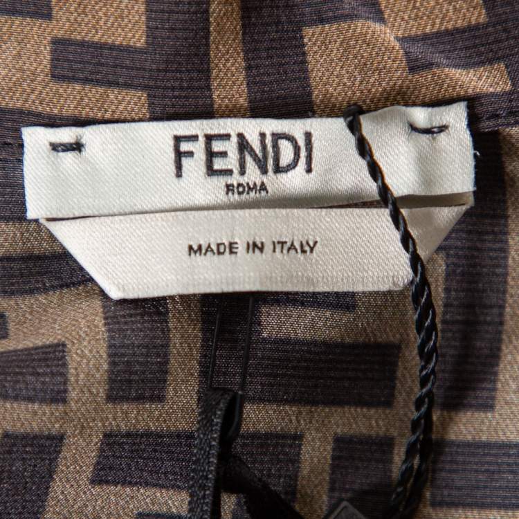Pre Owned Fendi Brown Zucca Monogram Silk Button Front Shirt M