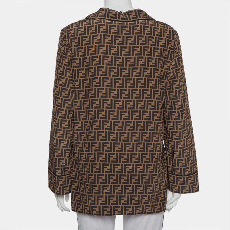 Pre Owned Fendi Brown Zucca Monogram Silk Button Front Shirt M