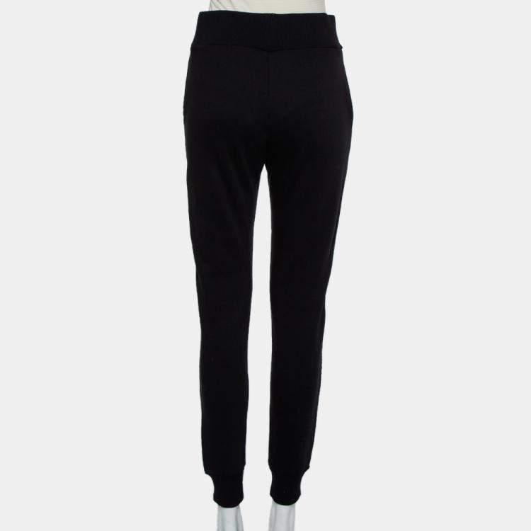 Pre Owned Fendi Black Knit Logo Band Strip Detail Jogger Pants M