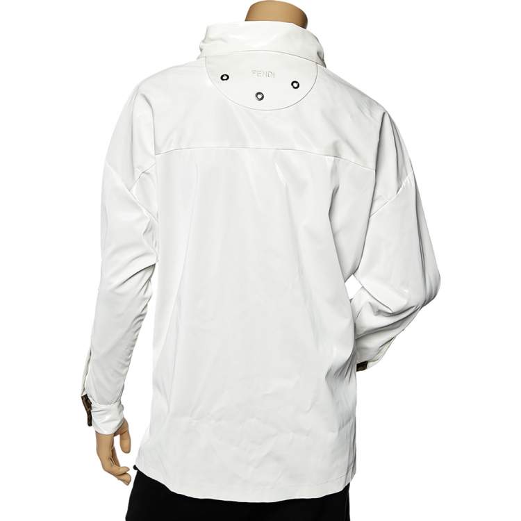 Pre Owned Fendi White Synthetic Coated Button Front Jacket M