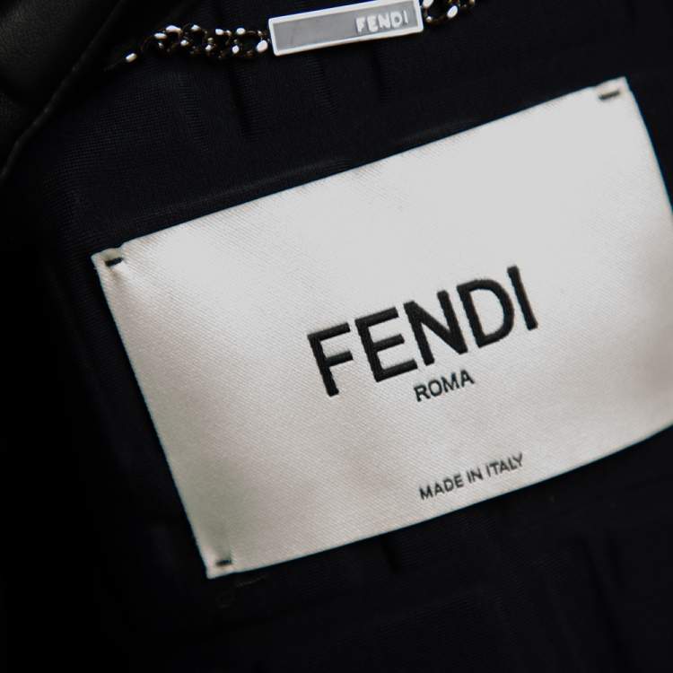 مملوكة مسبقًا Fendi Black Logo Embossed Leather Cropped Jacket M