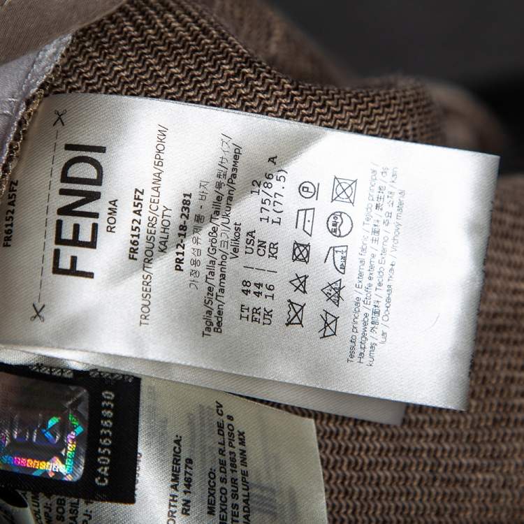 Pre Owned Fendi Brown Wool Contrast Trim Wide Leg Pants L