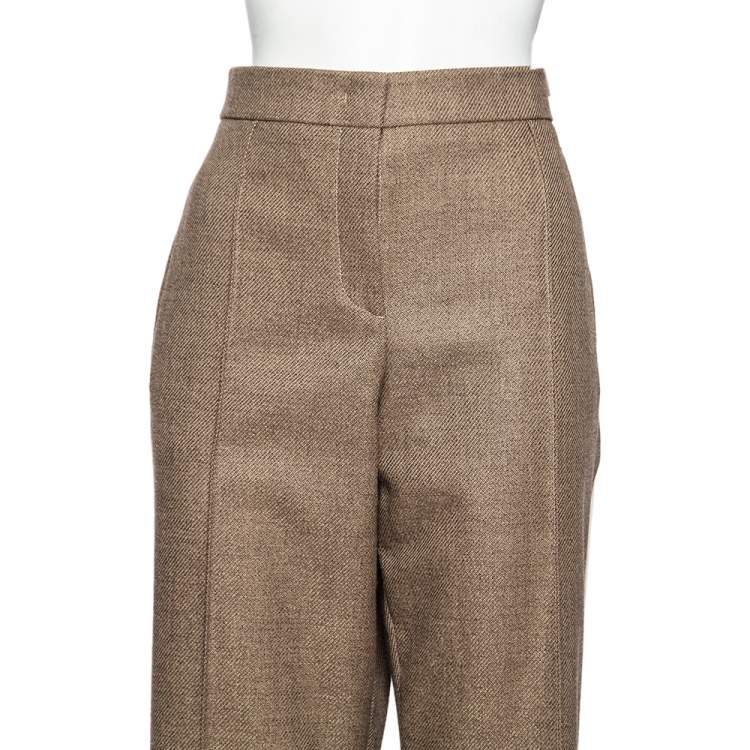 Pre Owned Fendi Brown Wool Contrast Trim Wide Leg Pants L