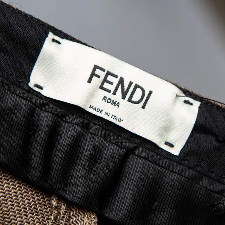 Pre Owned Fendi Brown Wool Contrast Trim Wide Leg Pants L
