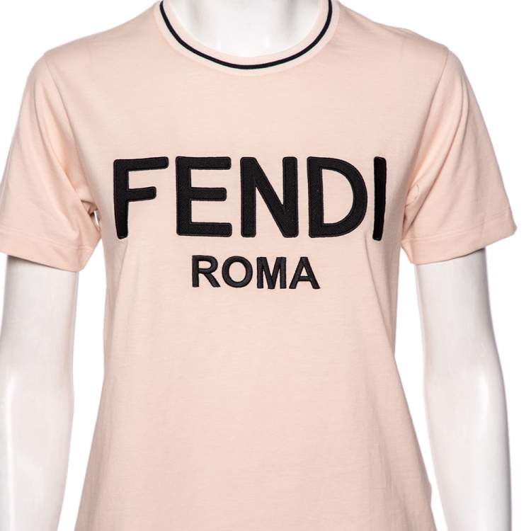 Pre Owned Fendi Dusky Pink Logo Printed Cotton Short Sleeve T-Shirt XS