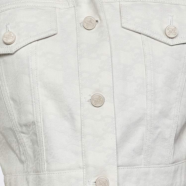Pre Owned Fendi Cream FF Karligraphy Motif Cropped Denim Jacket M