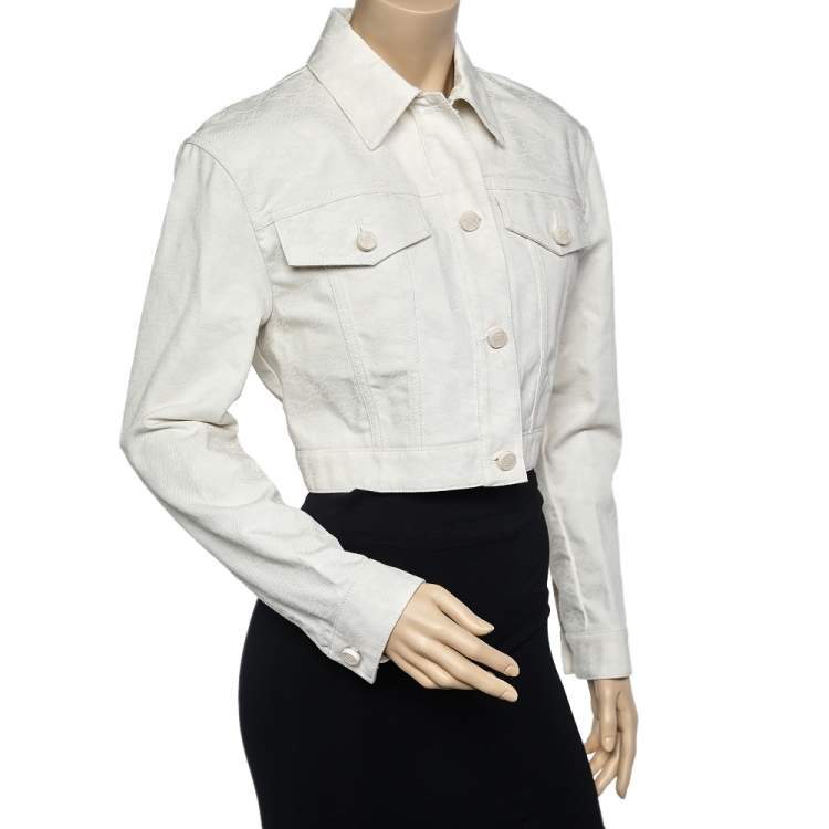 Pre Owned Fendi Cream FF Karligraphy Motif Cropped Denim Jacket M