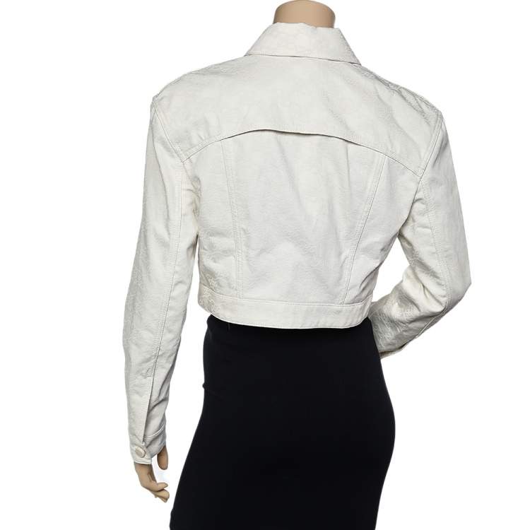 Pre Owned Fendi Cream FF Karligraphy Motif Cropped Denim Jacket M