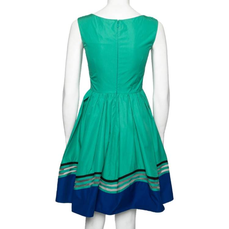 مملوكة مسبقًا Fendi Green & Blue Paneled Cotton Poplin Sleeveless Flared Dress S