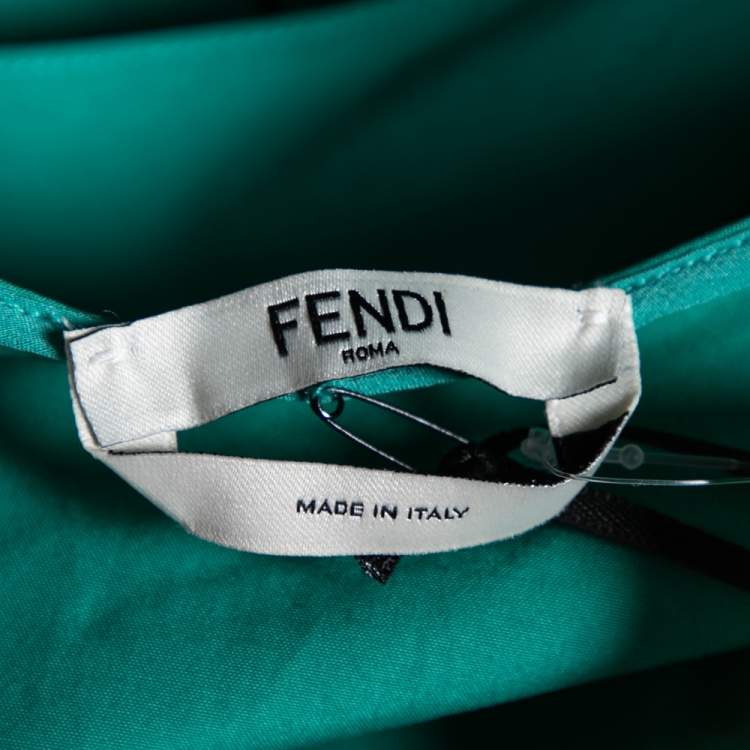 مملوكة مسبقًا Fendi Green & Blue Paneled Cotton Poplin Sleeveless Flared Dress S