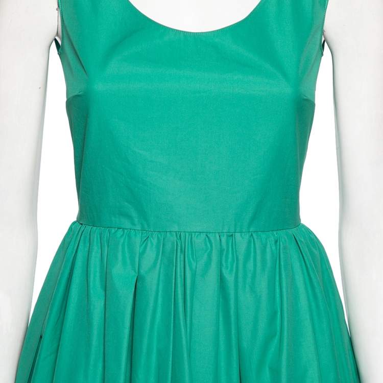 مملوكة مسبقًا Fendi Green & Blue Paneled Cotton Poplin Sleeveless Flared Dress S