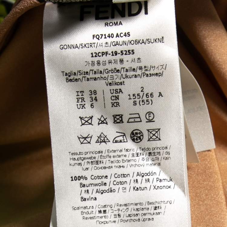مملوكة مسبقًا Fendi Green Floral Printed Coated Cotton Tulle Band Mini Skirt S
