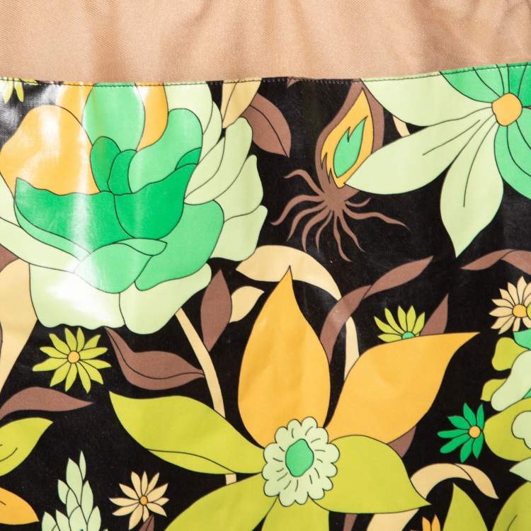 مملوكة مسبقًا Fendi Green Floral Printed Coated Cotton Tulle Band Mini Skirt S