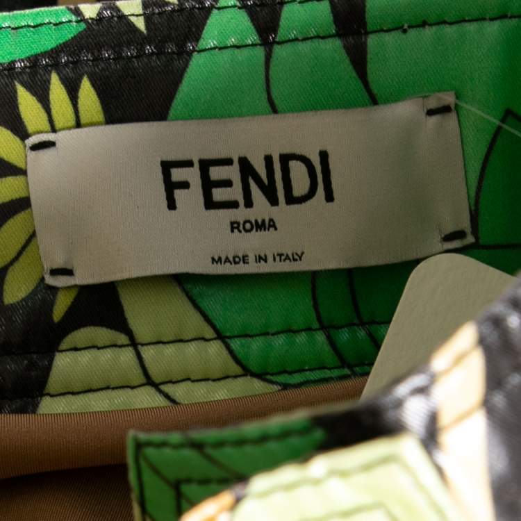مملوكة مسبقًا Fendi Green Floral Printed Coated Cotton Tulle Band Mini Skirt S