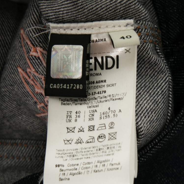 Pre Owned Fendi Blue Denim Palm Logo Embroidered A-Line Midi Skirt S