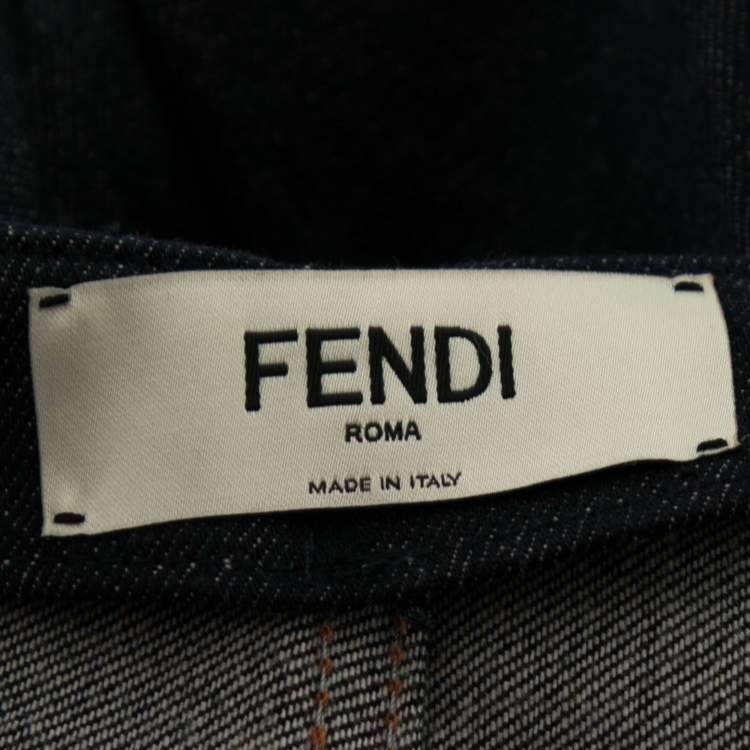 Pre Owned Fendi Blue Denim Palm Logo Embroidered A-Line Midi Skirt S