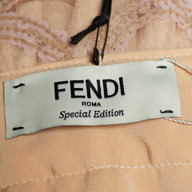 Pre Owned Fendi Beige Silk Embellished Belt Detail Dress M