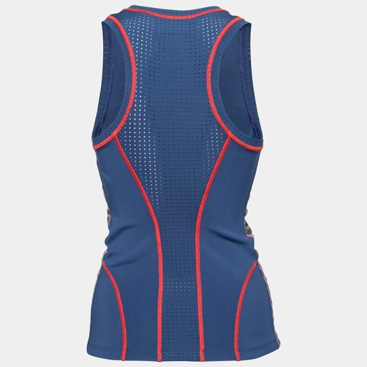Pre Owned Fendi Blue Synthetic Logo Printed Sleeveless Tank Top S