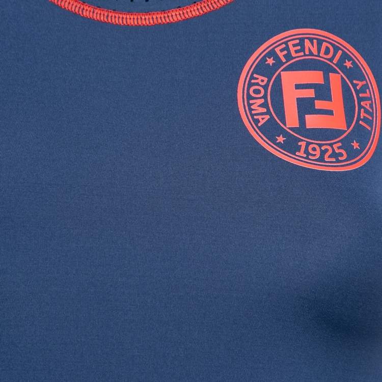 Pre Owned Fendi Blue Synthetic Logo Printed Sleeveless Tank Top S