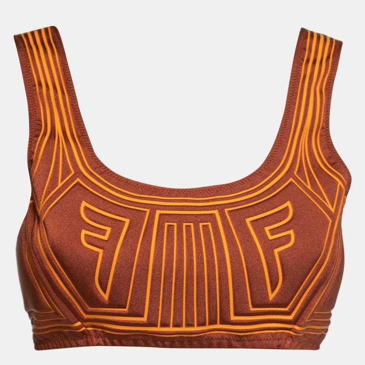 Pre Owned Fendi Burnt Orange Raised Logo Pattern Neoprene Sports Top S  