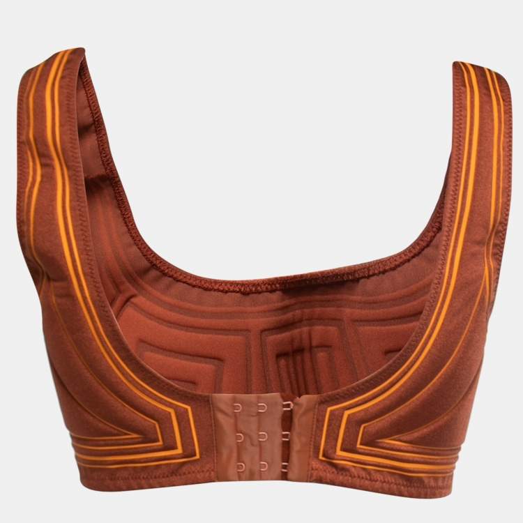 Pre Owned Fendi Burnt Orange Raised Logo Pattern Neoprene Sports Top S  