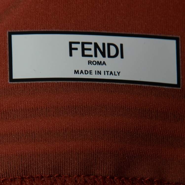 Pre Owned Fendi Burnt Orange Raised Logo Pattern Neoprene Sports Top S  