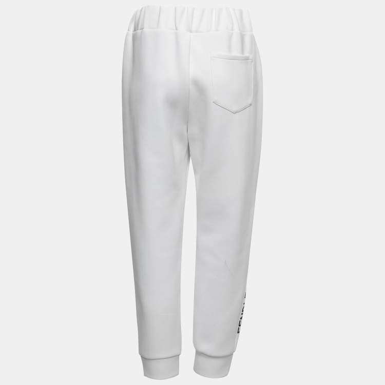 Pre Owned Fendi White Neoprene Logo Band Jogger Pants M