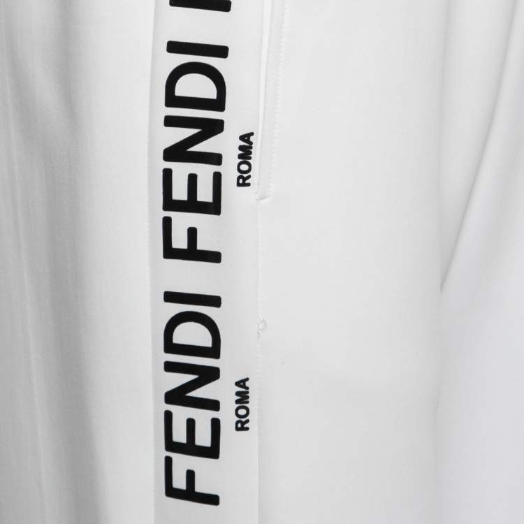 Pre Owned Fendi White Neoprene Logo Band Jogger Pants M