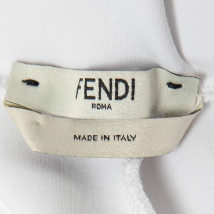 Pre Owned Fendi White Neoprene Logo Band Jogger Pants M
