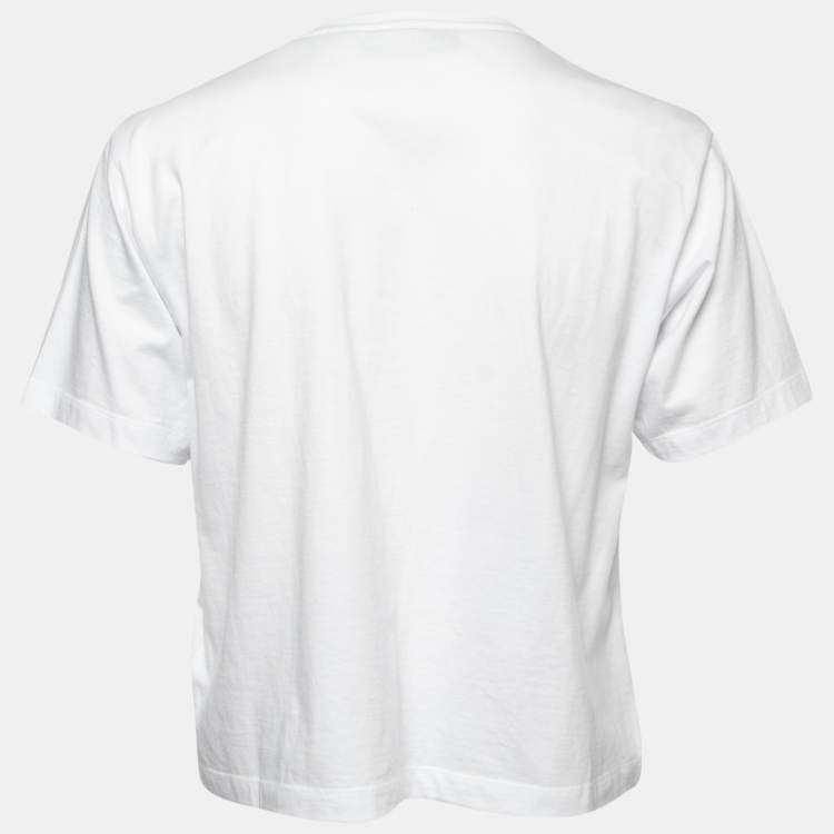 Pre Owned Fendi White Logo Embroidered Cotton T-Shirt L