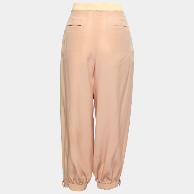 Pre Owned Fendi Beige Silk Pleated Trousers M