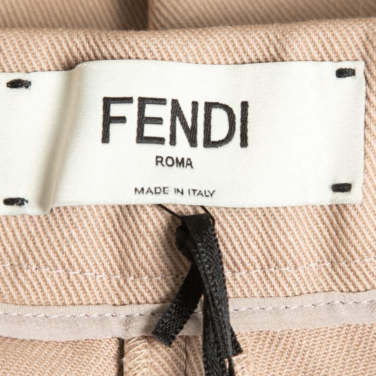 Pre Owned Fendi Beige Silk Trim Detail Bermuda Shorts S