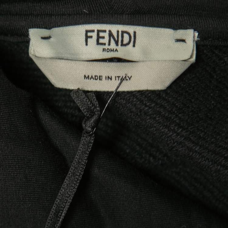 Pre Owned Fendi Black Cotton Logo Embroidered Pearl Long Hoodie S