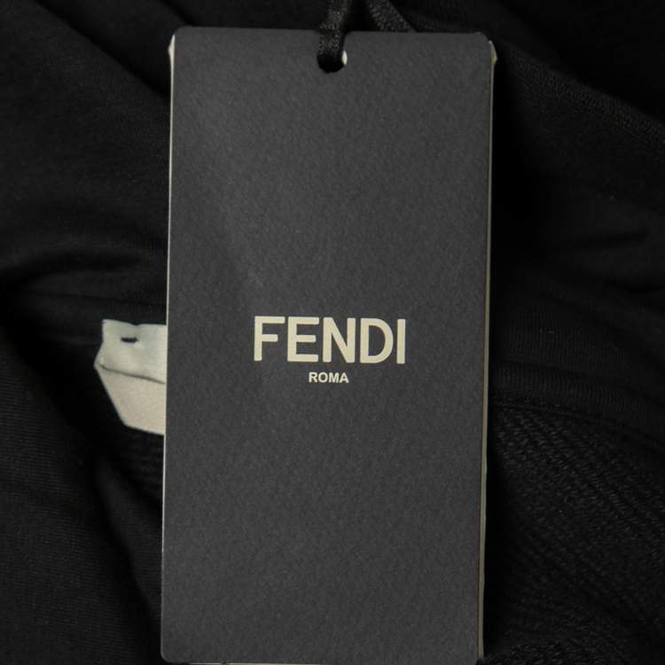 Pre Owned Fendi Black Cotton Logo Embroidered Pearl Long Hoodie S