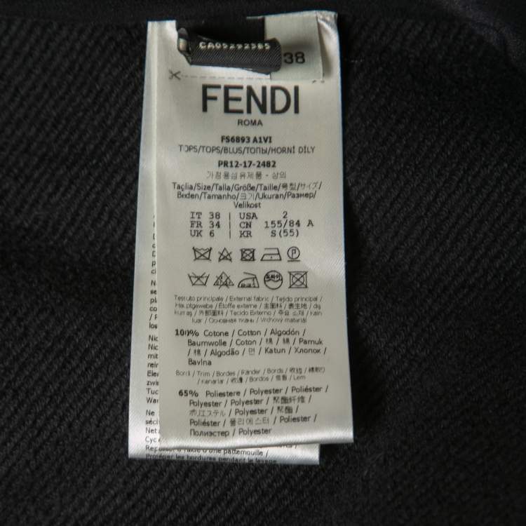 Pre Owned Fendi Black Cotton Logo Embroidered Pearl Long Hoodie S