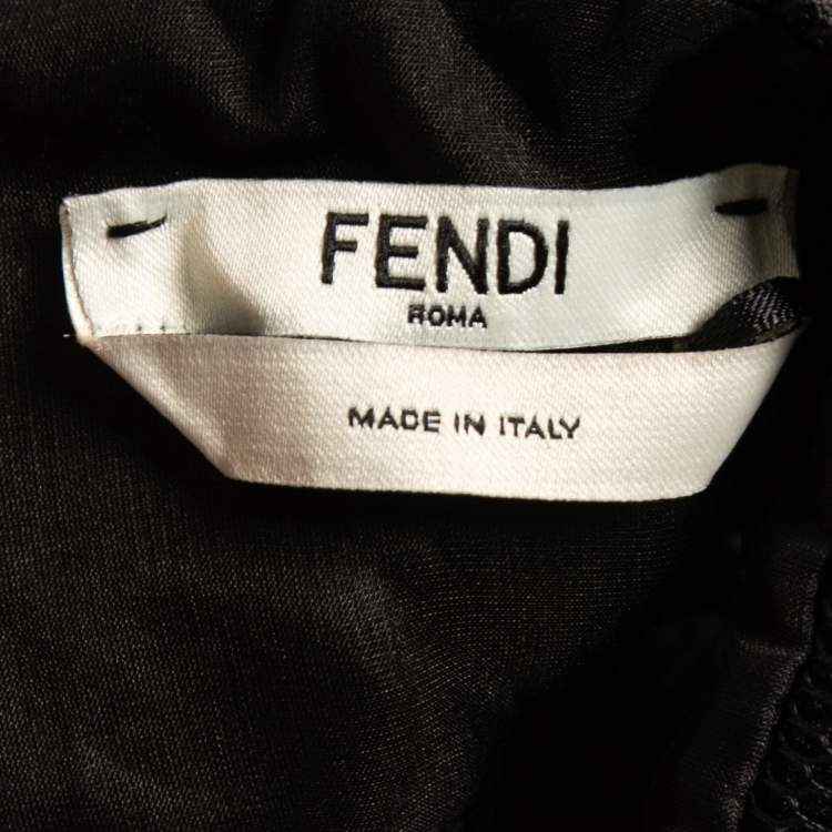 Pre Owned Fendi Black Wool & Mesh Insert Collared Midi Dress S