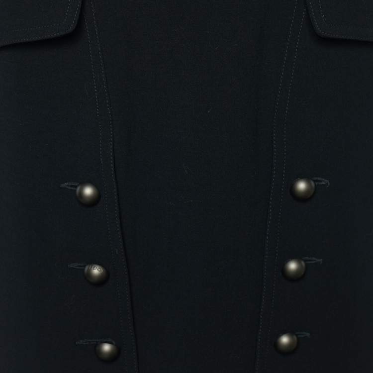 Pre Owned Fendi Black Wool Military Button Detail Pencil Skirt M