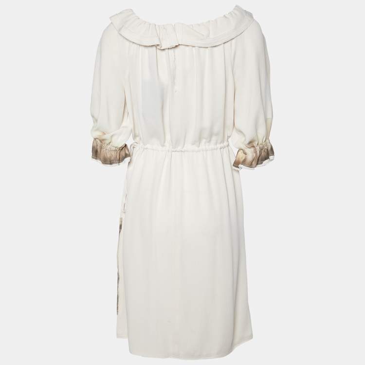 Pre Owned Fendi Cream Silk Crepe Ruffled Mini Dress M