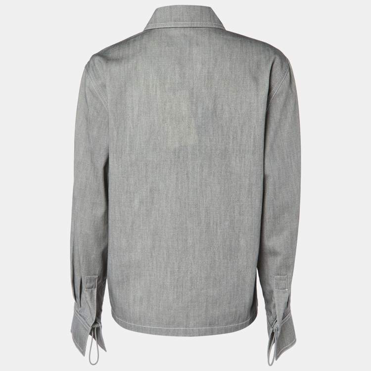 Pre Owned Fendi Grey Cotton Half Button Top S