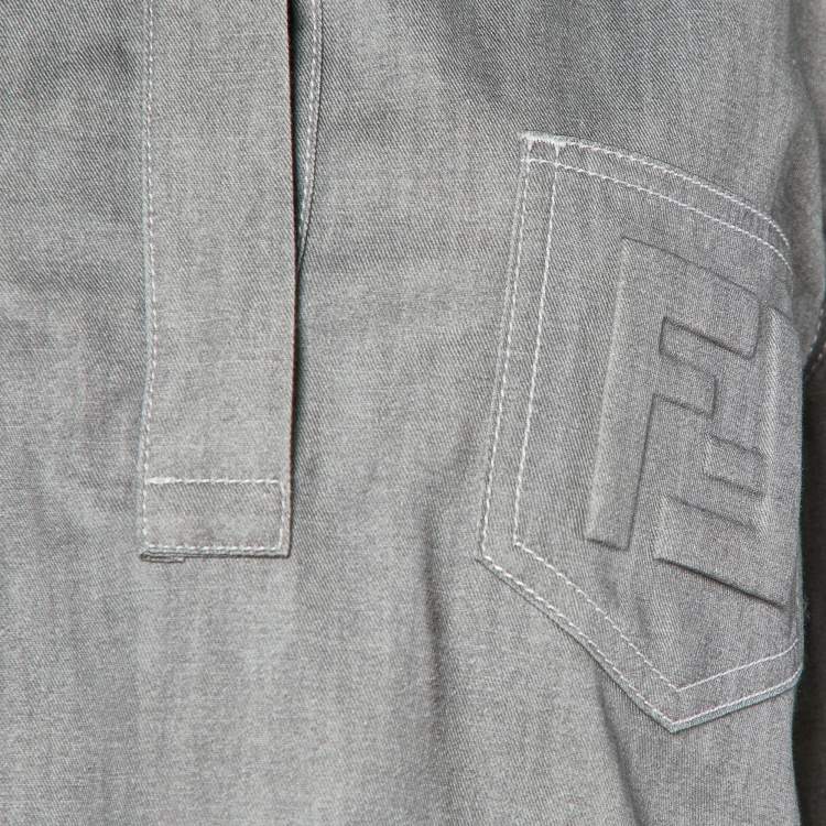 Pre Owned Fendi Grey Cotton Half Button Top S