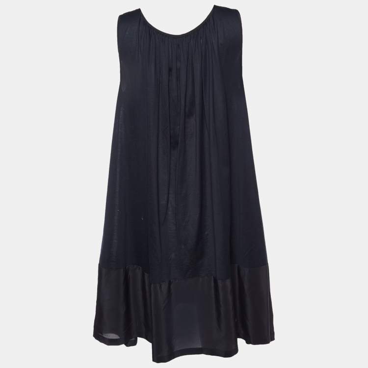 Pre Owned Fendi Black Cotton & Silk Trim Sleeveless Shift Dress L
