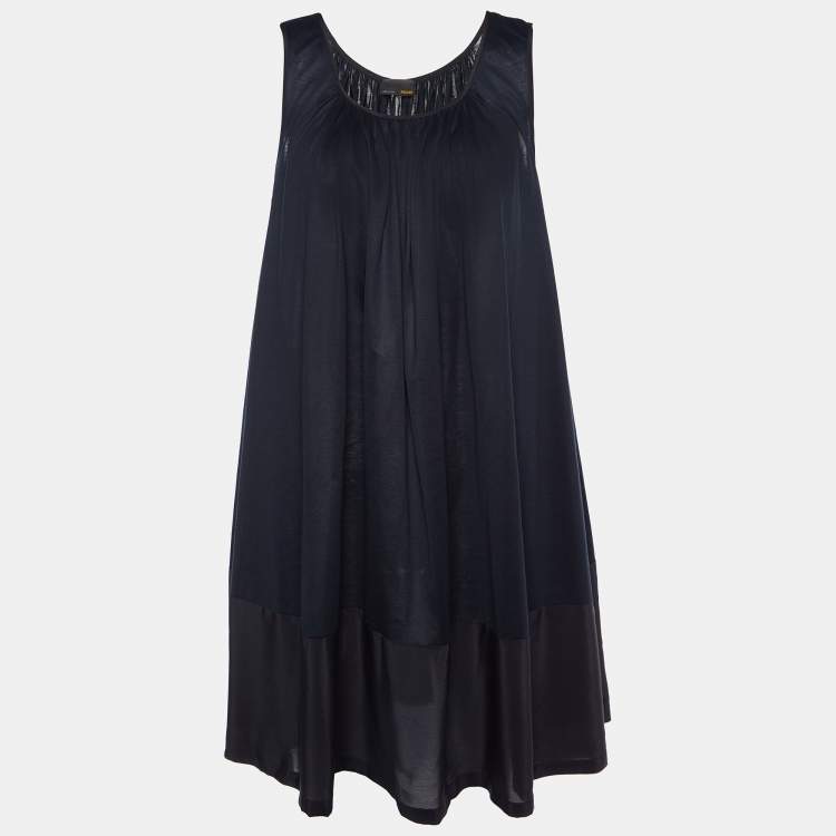 Pre Owned Fendi Black Cotton & Silk Trim Sleeveless Shift Dress L