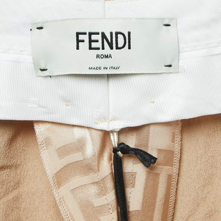 Pre Owned Fendi Beige FF Jacquard Satin Trousers XS