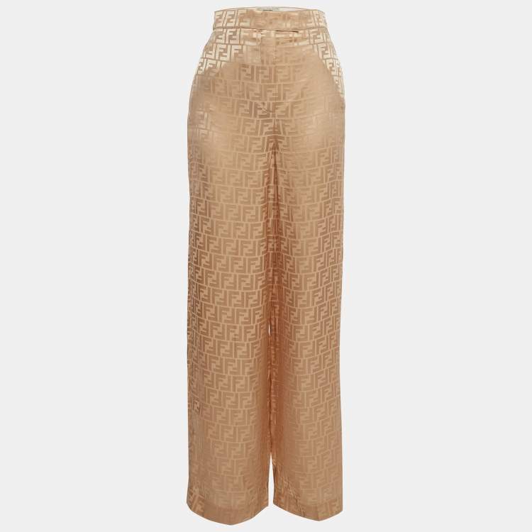 Pre Owned Fendi Blush Pink Monogram Satin Pants S