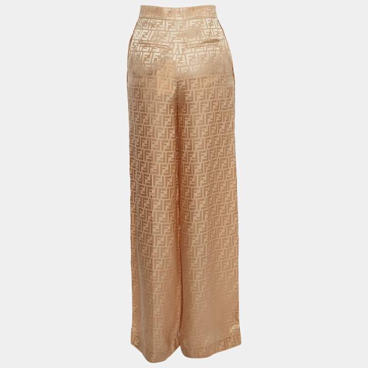 Pre Owned Fendi Blush Pink Monogram Satin Pants S