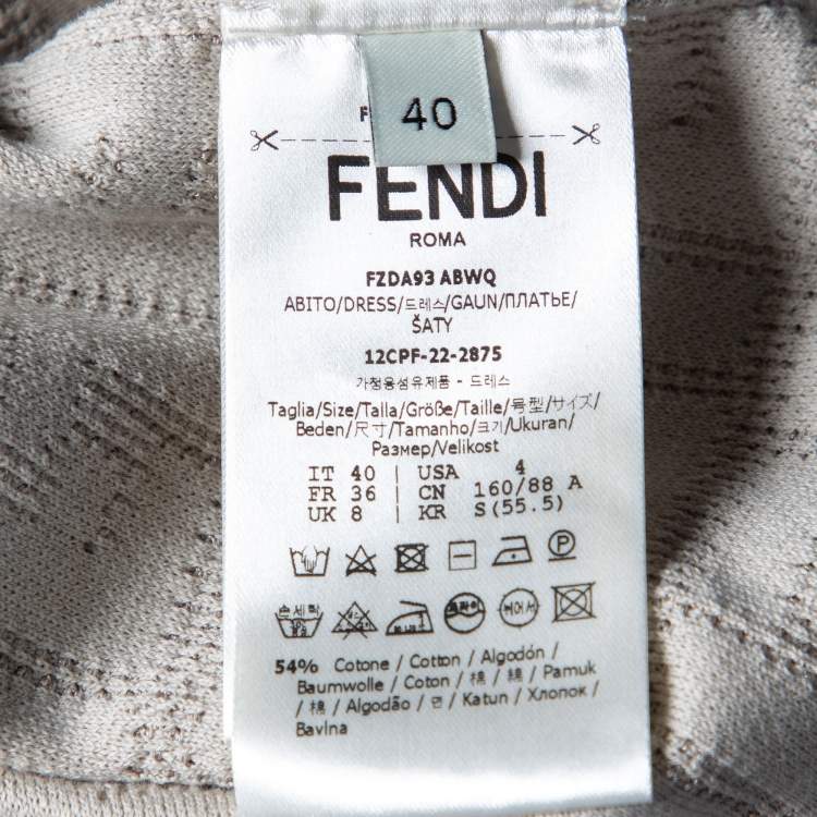 Pre Owned Fendi Greige FF Motif Knit Sleeveless Fitted Dress S