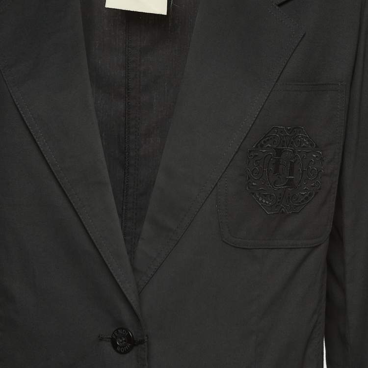 Pre Owned Fendi Vintage Black Logo Embroidered Cotton Single Breasted Blazer L